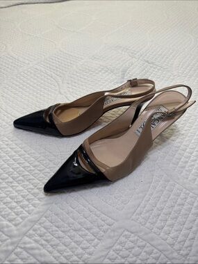 Pancaldi for Diane B Two-Tone Black and Taupe Pointed Slingback Heels Size 37